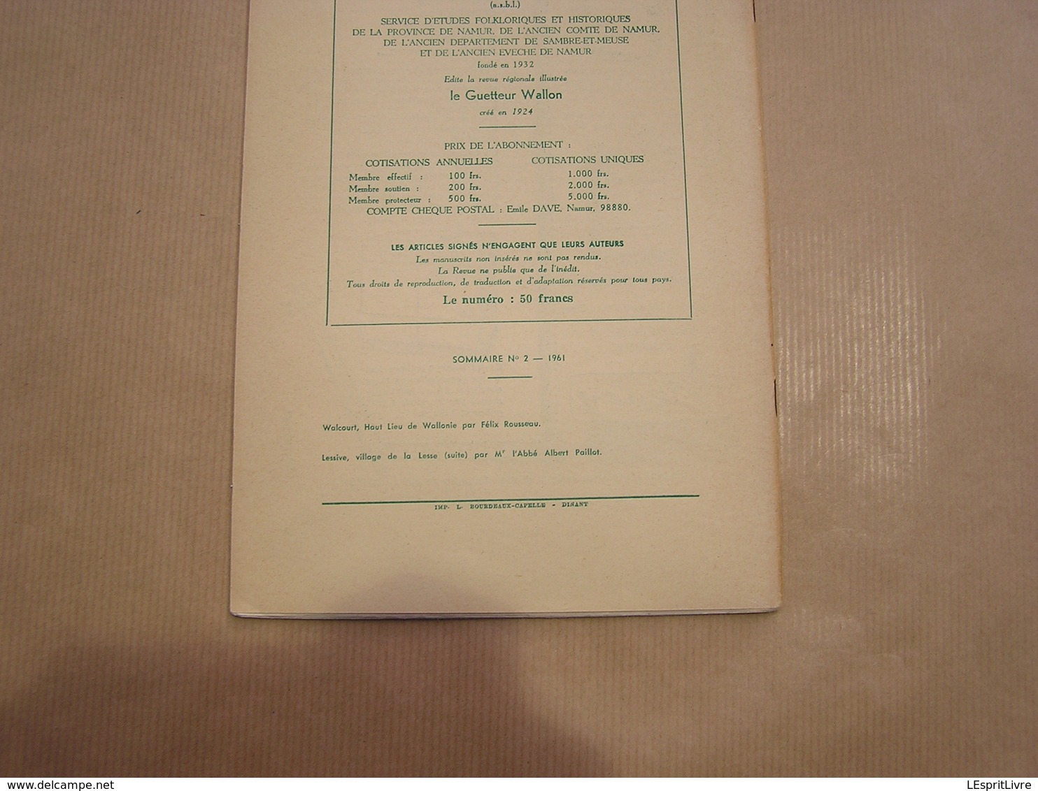 LE GUETTEUR WALLON N° 2 1961 Régionalisme Walcourt  Lessive Village De Lesse Publicité Cuisinières Au Gaz Poêlerie Ciney - Belgique