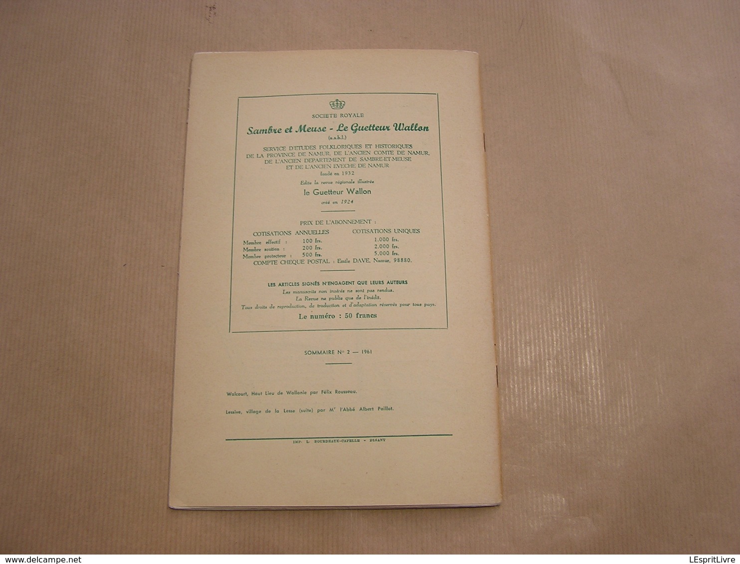 LE GUETTEUR WALLON N° 2 1961 Régionalisme Walcourt  Lessive Village de Lesse Publicité Cuisinières au Gaz Poêlerie Ciney