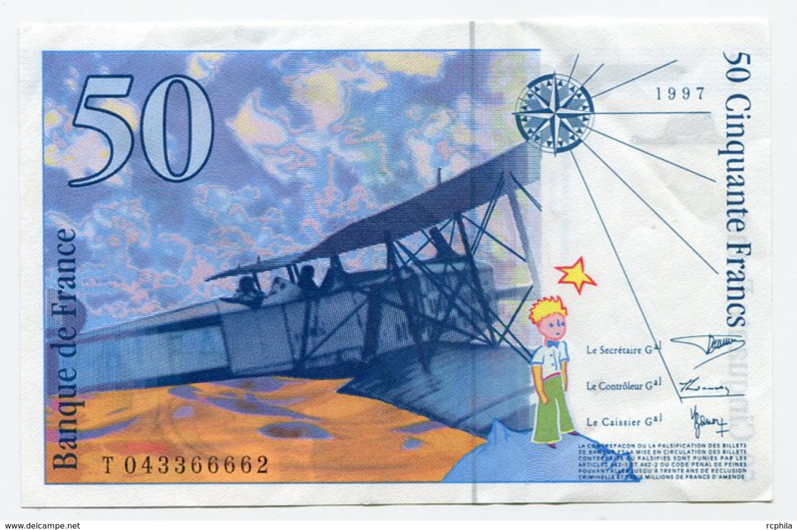 RC 10671 FRANCE 1997 - 50F SAINT EXUPERY LETTRE T COMME NEUF - 50 F 1992-1999 ''St Exupéry''