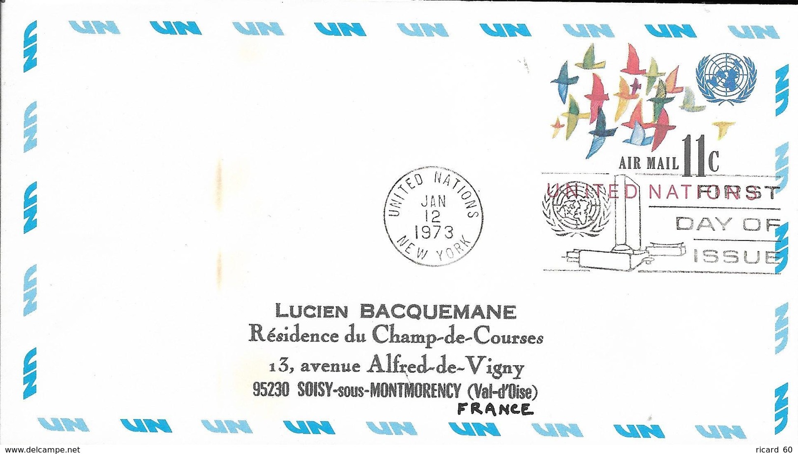 Onu, United Nations, Nations Unies,new York, Entier Postal 1973, Env Fdc,11c , Poste Aérienne,oiseaux,air Mail, 165x93 - Lettres & Documents