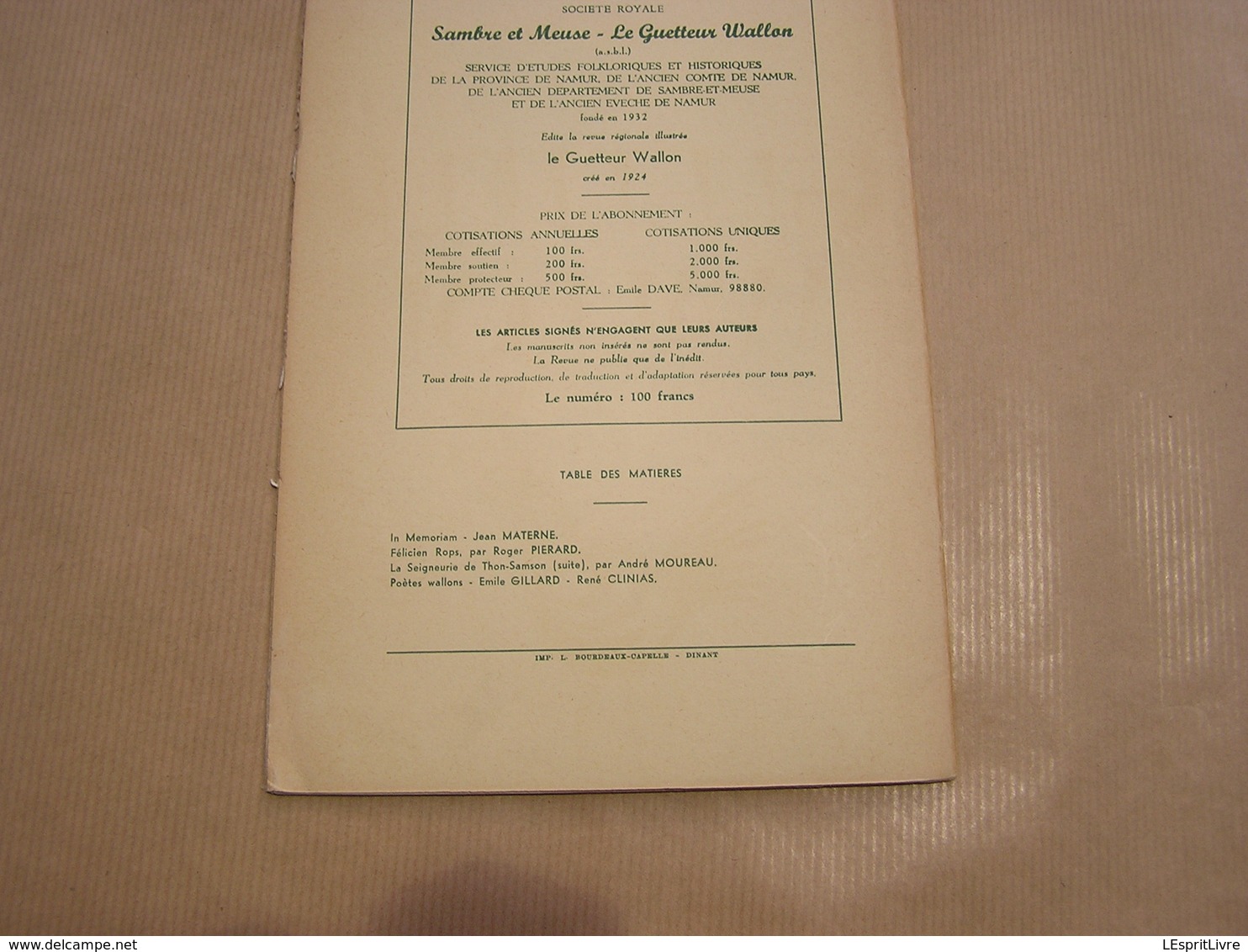 LE GUETTEUR WALLON N° 2 1964 Régionalisme Seigneurie Thon Samson Fort Rops Poètes Publicité Cuisinières Poêleries Ciney - Belgique