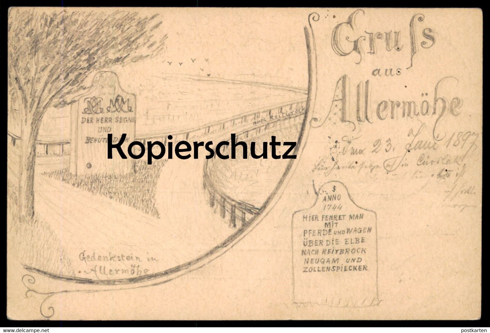 ALTE POSTKARTE ALLERMÖHE HAMBURG HIER FEHRET MAN NACH REITBROOK NEUENGAMME ZOLLENSPIECKER GANZSACHE 1897 Ansichtskarte - Bergedorf