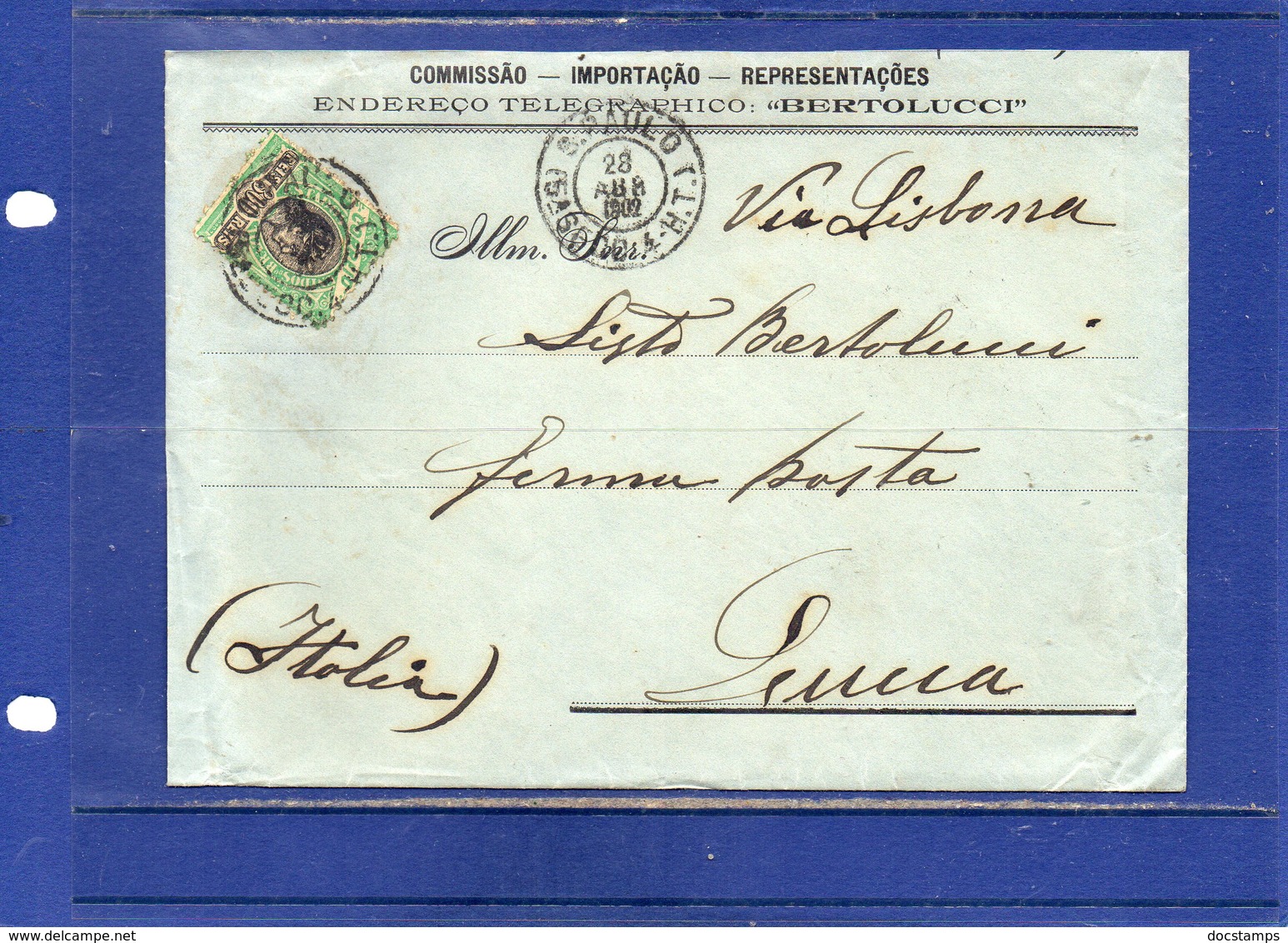 ##(ROYBOX1)-Postal History- Brazil 1902-Cover From S.Paulo To Lucca-Italy Via Lisbon - Storia Postale