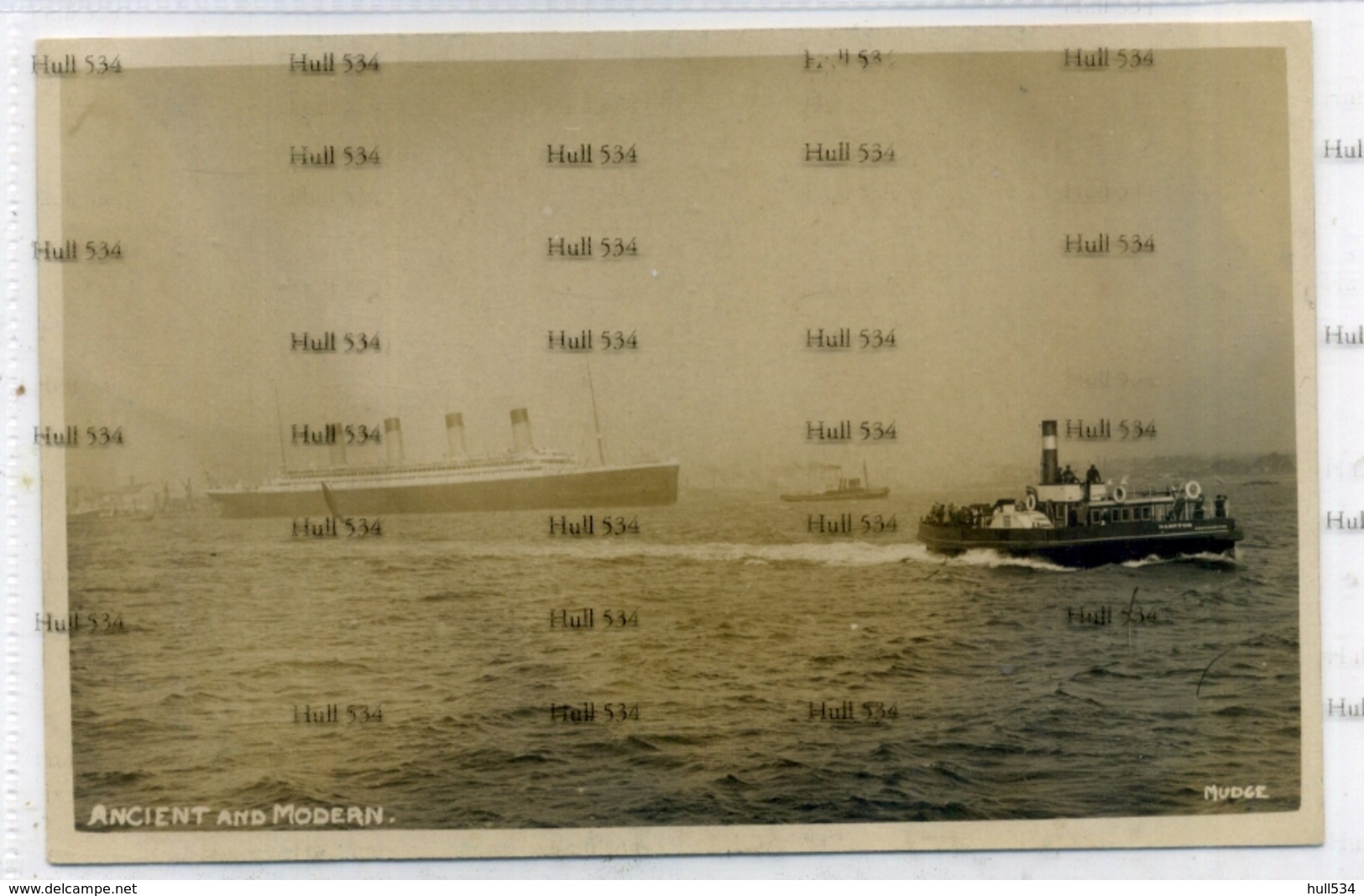 White Star Line RMS Olympic  And Hythe Ferry Hampton Southampton C1920 Postcard By Mudge Sister Titanic Ancient Modern - Piroscafi