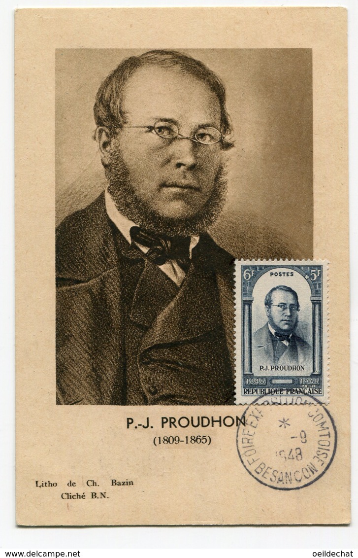 10188  FRANCE N° 799  P.J  Proudhon   Oblitération Temp.  Foire Exposition Comtoise  Besançon   Du 5.9. 48  TB - 1940-1949