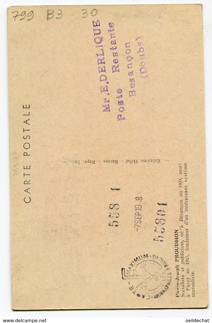 10188  FRANCE N° 799  P.J  Proudhon   Oblitération Temp.  Foire Exposition Comtoise  Besançon   Du 5.9. 48  TB - 1940-1949