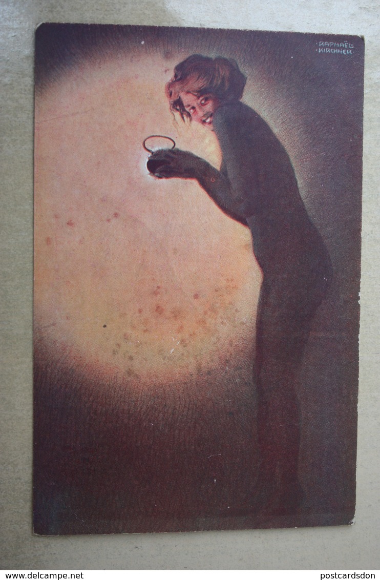 RAPHAEL KIRCHNER ~ Spot Light On Smiling Maud, Cat NUDE BELLE , Nude - Naked - Nu - SEINS NUE - Old Vintage Postcard - Kirchner, Raphael
