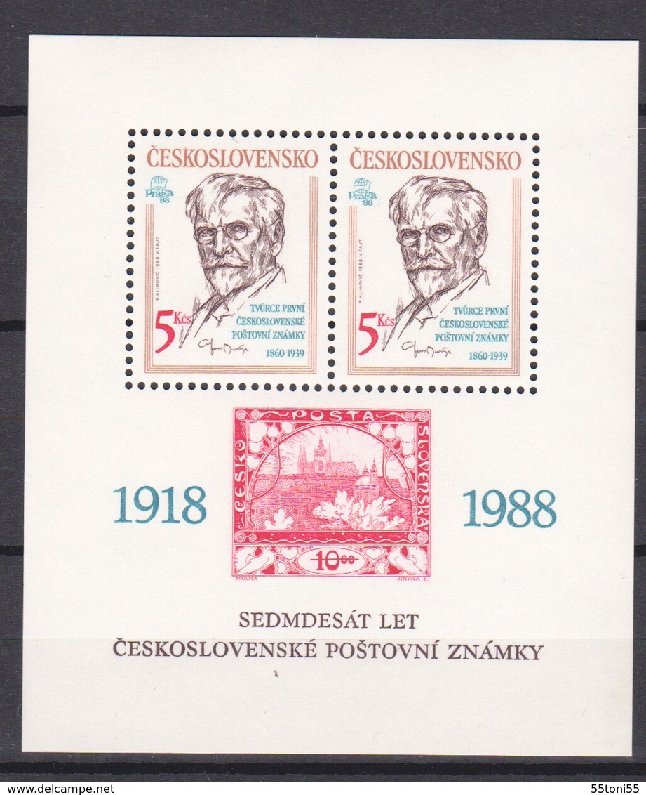 1988 Czechoslovakia  Alfons Mucha (Mi Block 87 ) S/S-MNH - Expositions Philatéliques