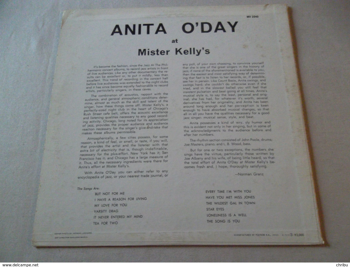 VINYLE 33 T ANITA O'DAY AT MISTER KELLY'S VERVE RECORDS  MV 2040 - Jazz