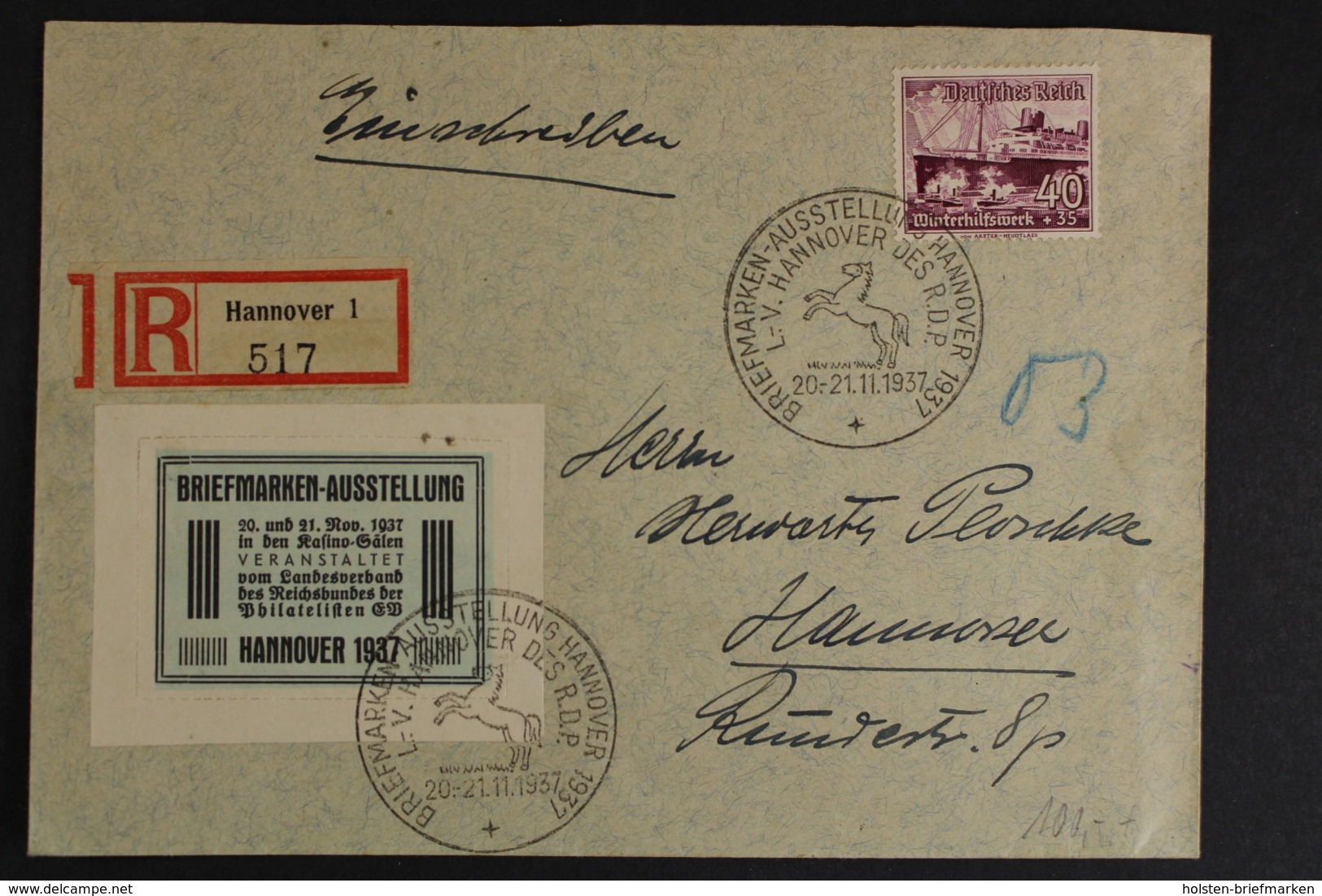 Deutsches Reich, MiNr. 659 Y, Unterfrankierter R-Brief - Briefe U. Dokumente