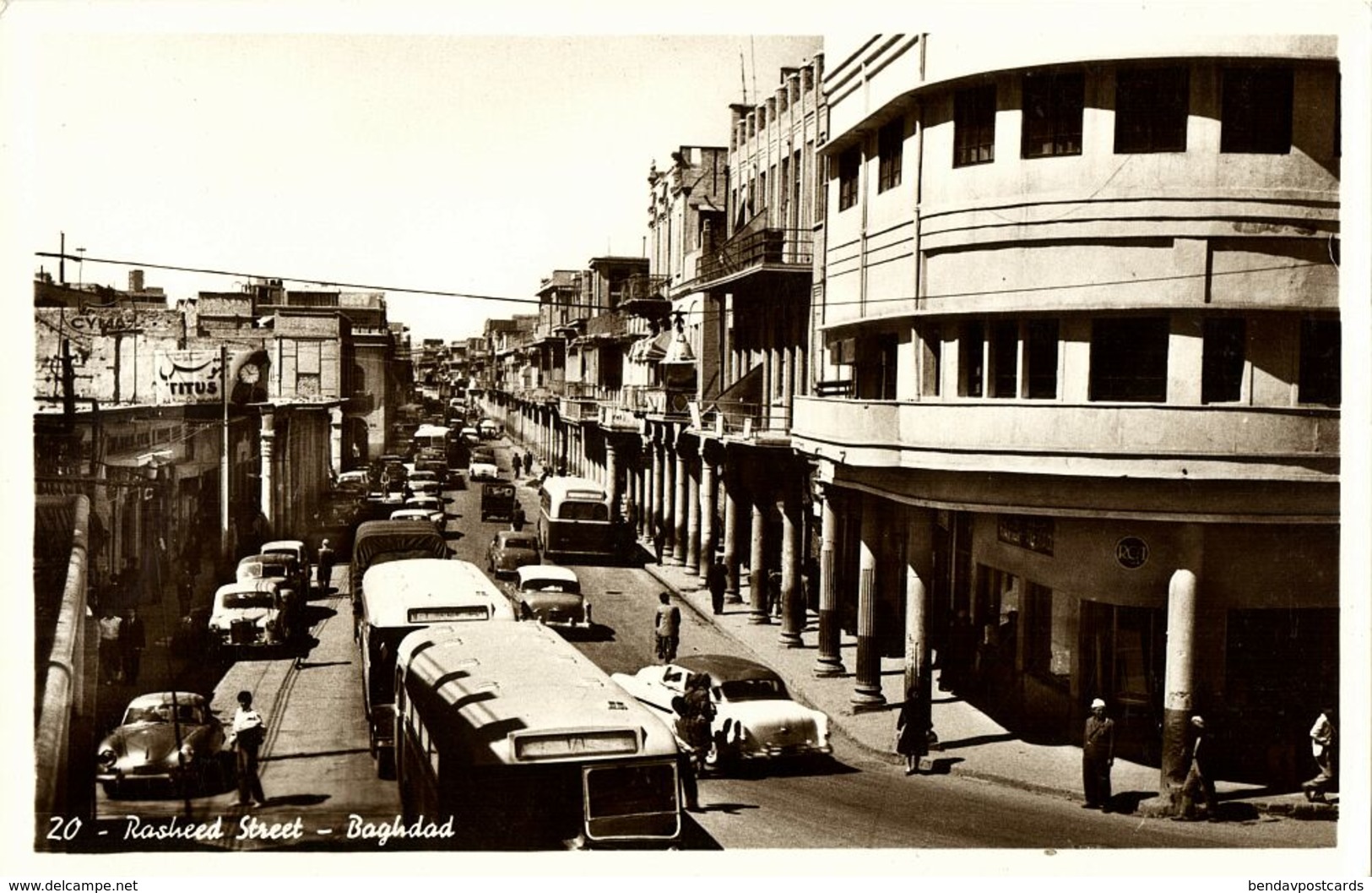 Iraq, BAGHDAD BAGDAD, Rasheed Street, Bus Car (1950s) RPPC Postcard - Iraq