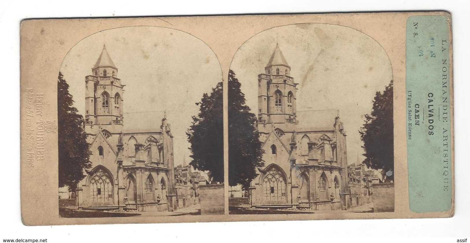 STEREO Furne Et Tournier  La Normandie Artistique Caen  L'Eglise Saint-Etienne  ( Vers 1860 ) - Stereoscopio