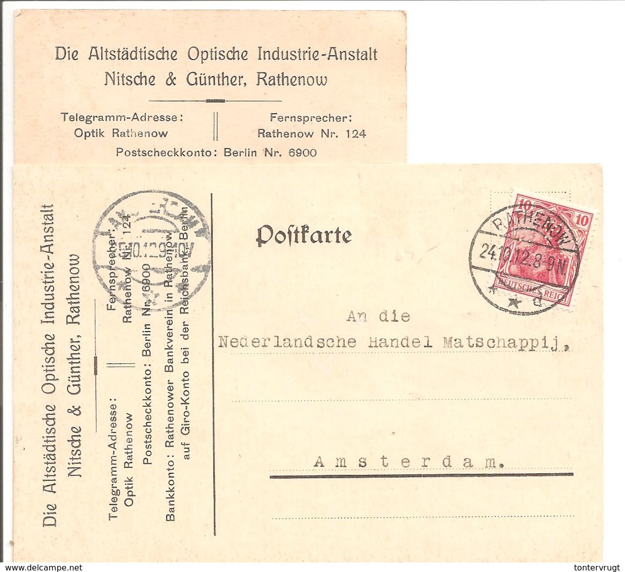 Perfin.Firmenlochung N & G. Rathenow. Nitsche & Günther. Optische Industrie-Anstalt - Autres & Non Classés