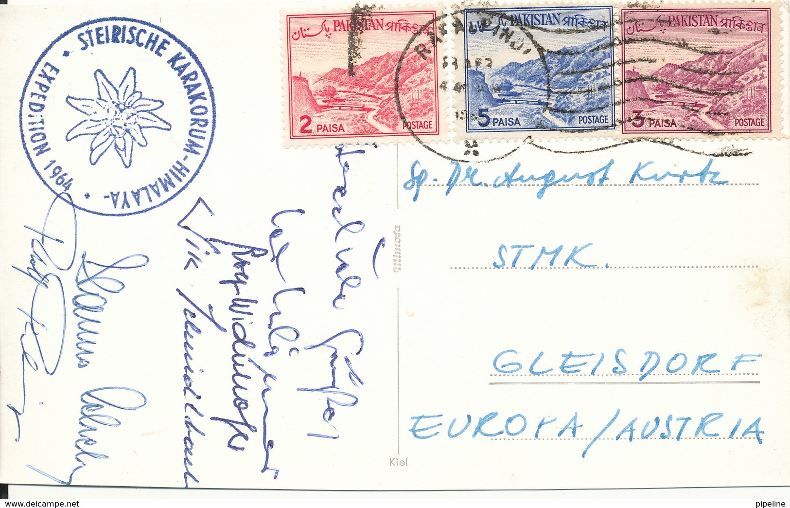 Pakistan Postcard Sent To Austria 1964 (Steirische Karakorum-Himalaya Expedition 1964) - Pakistan