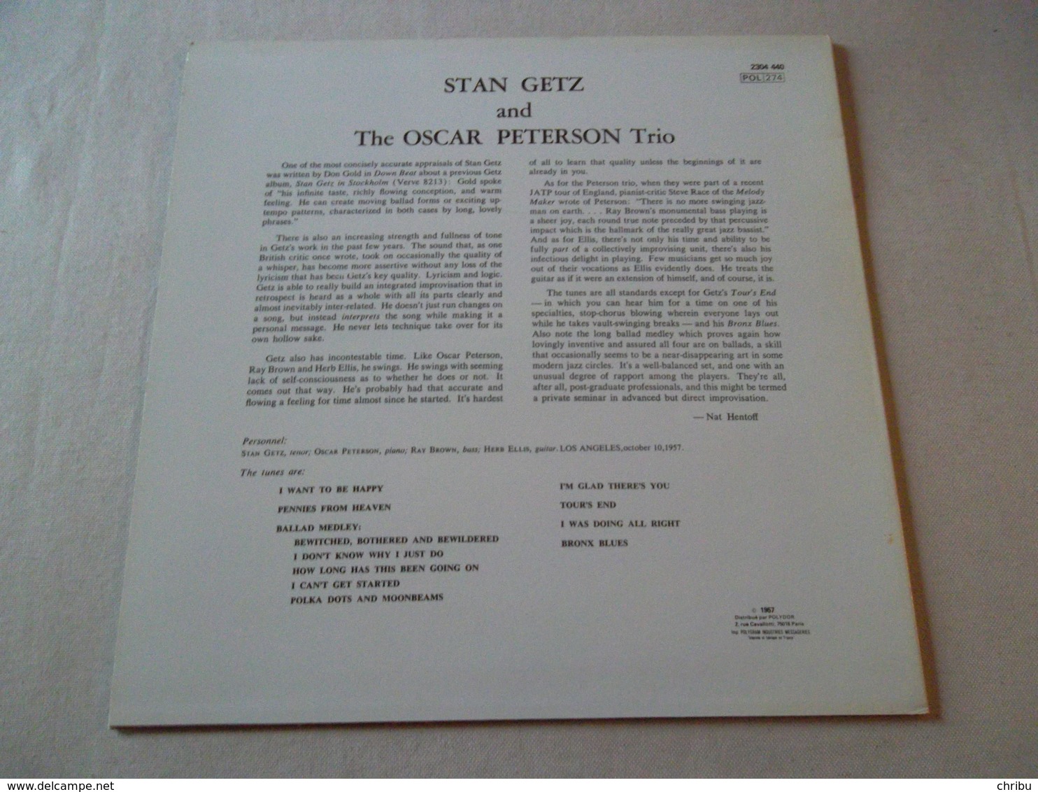 VINYLE 33 T STAN GETZ AND THE OSCAR PETERSONTRIO POLYDOR 2304 440 - Jazz