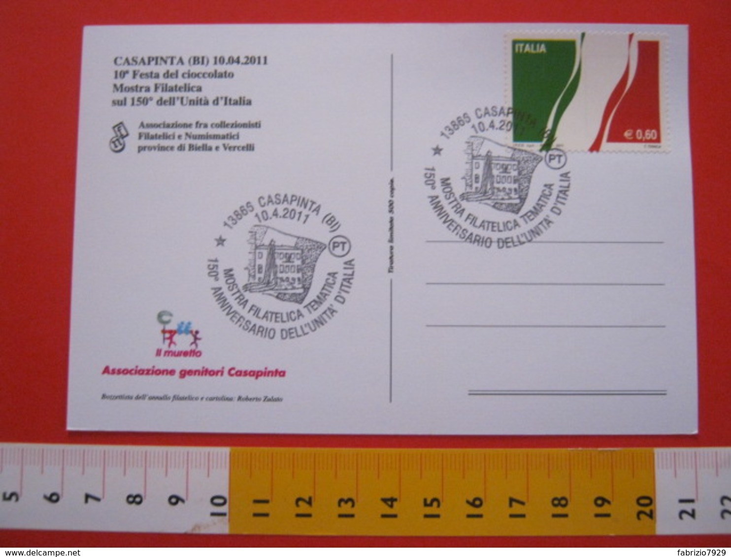 A.04 ITALIA ANNULLO - 2011 CASAPINTA BIELLA 150° UNITA' BANDIERA FLAG CARD: FESTA CIOCCOLATO CACAO GIOCO OCA - Altri & Non Classificati