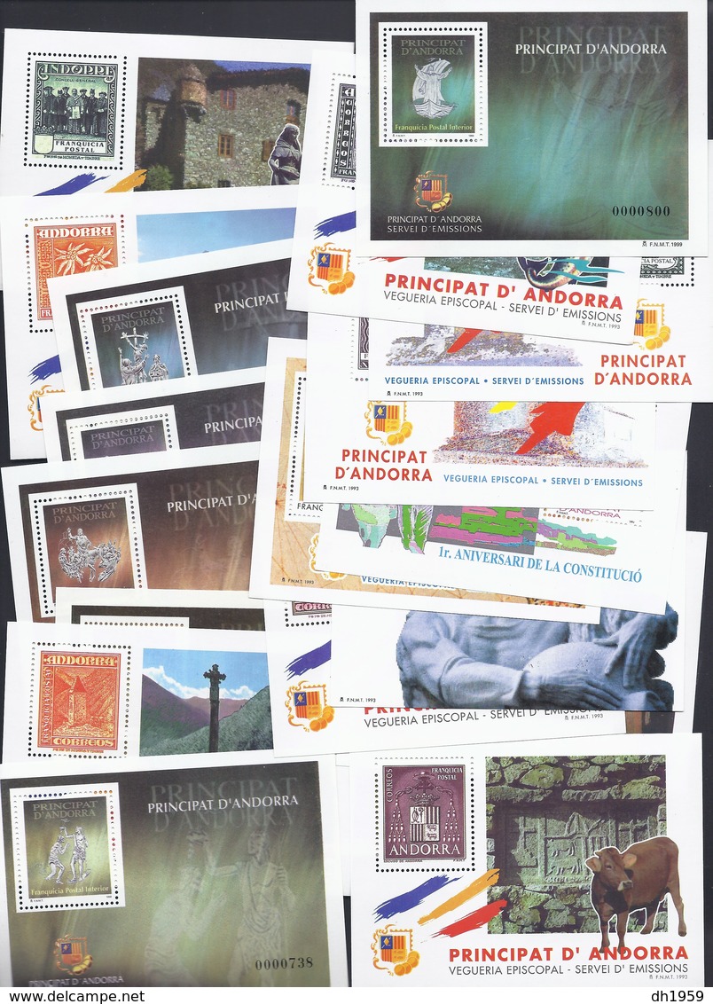 ANDORRE ESPAGNOL  LOT DE 18 BLOCS SHEET   VEGUERIA EPISCOPAL ** PRINCIPAT ANDORRA 1993 - Neufs