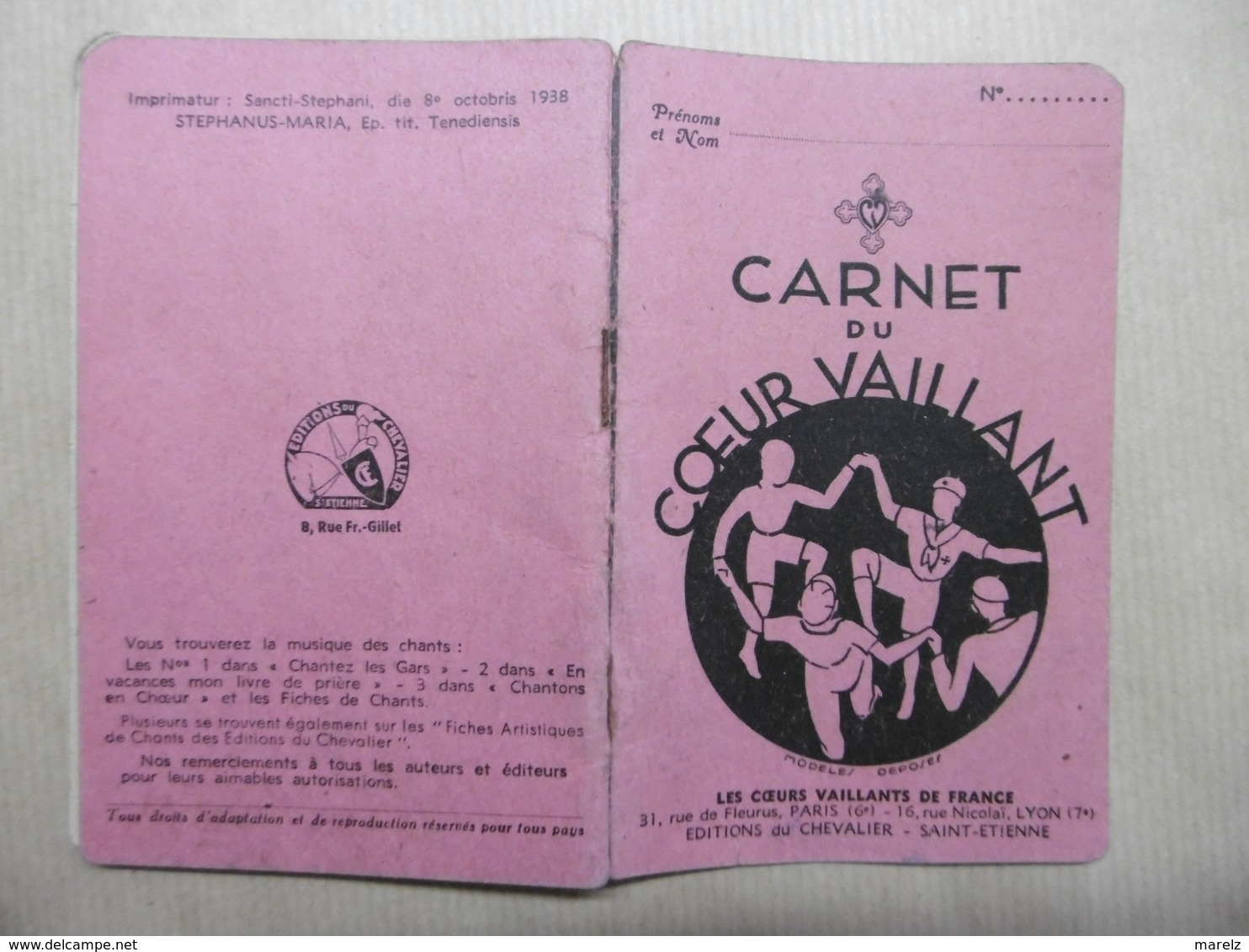 CARNET Du COEUR VAILLANT Cœurs Vaillants De FRANCE 1938 Scoutisme Editions DU CHEVALIER - Scoutisme