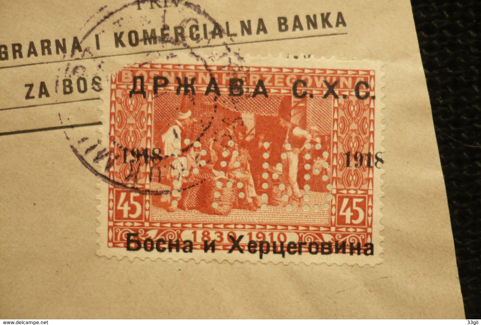 Rare Perfin Bosnie Sarajevo Perforé Lochung PAKB Sur Lettre Priv. Agrar Und Commercial Bank 1918 - Bosnie-Herzegovine