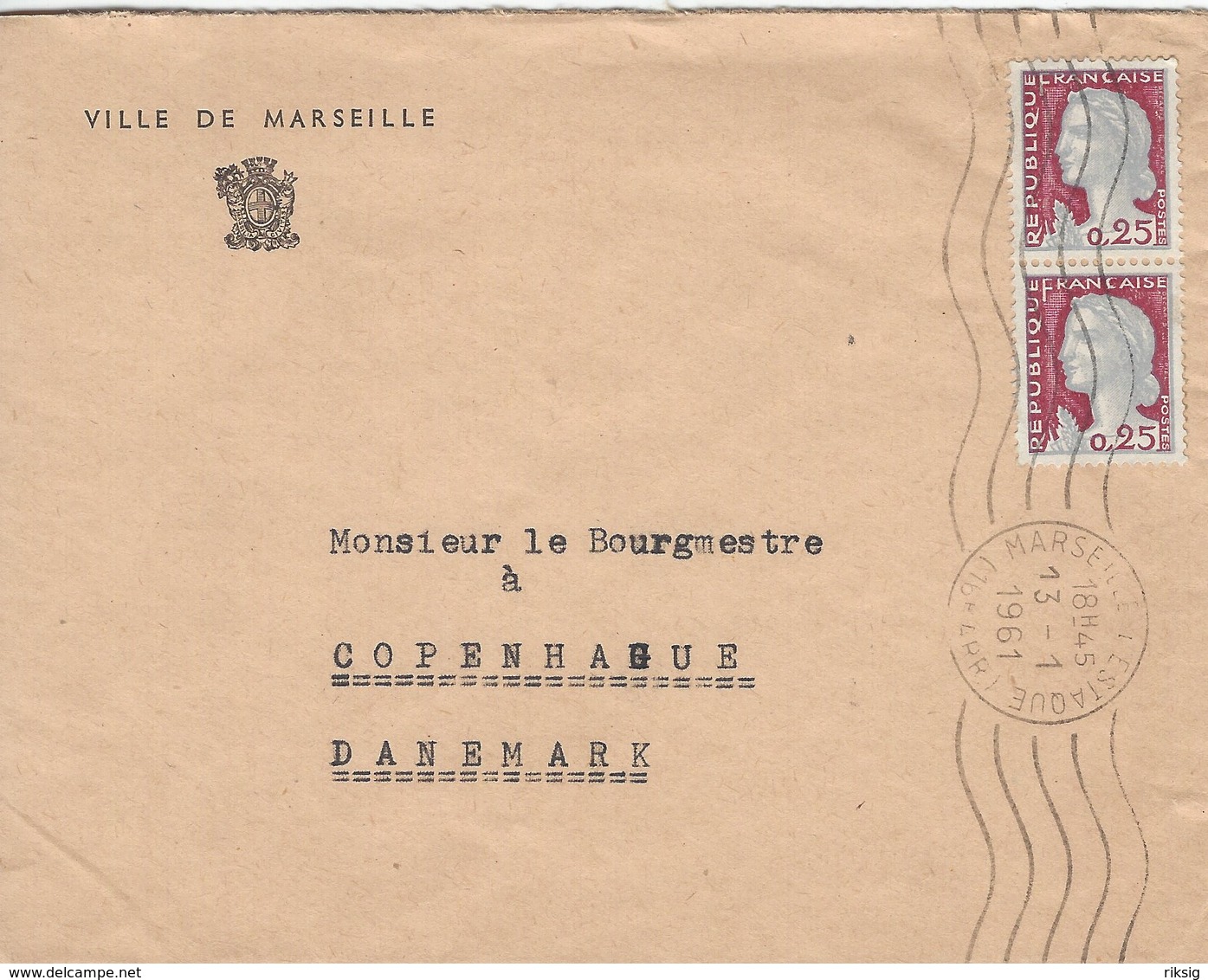 France - Ville De Marseille. Cover Sent To Denmark 1961. H-1425 - Other & Unclassified