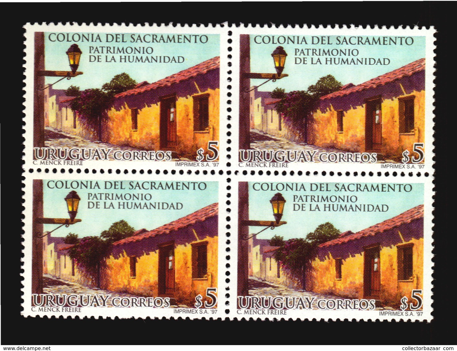 UNESCO HERITAGE COLONIA DEL SACRAMENTO PORTUGUESE TOWN LAMP URUGUAY MNH BLOCK OF 4 CV$10 - Otros & Sin Clasificación