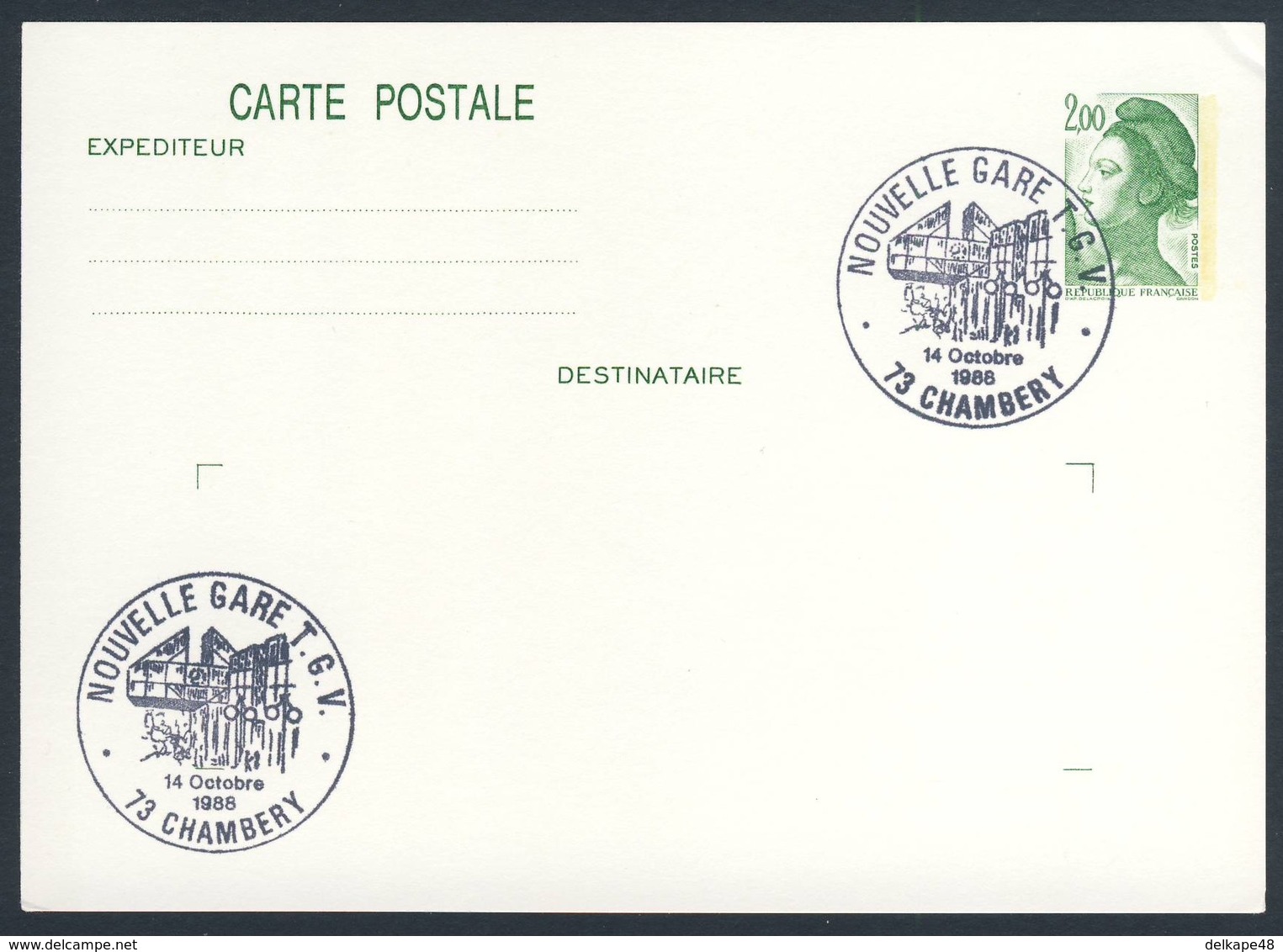 France Rep. Française 1988 Card / Karte / Carte Postale - Nouvelle Gare TGV, Chambery / Railway Station / Bahnhof - Treinen