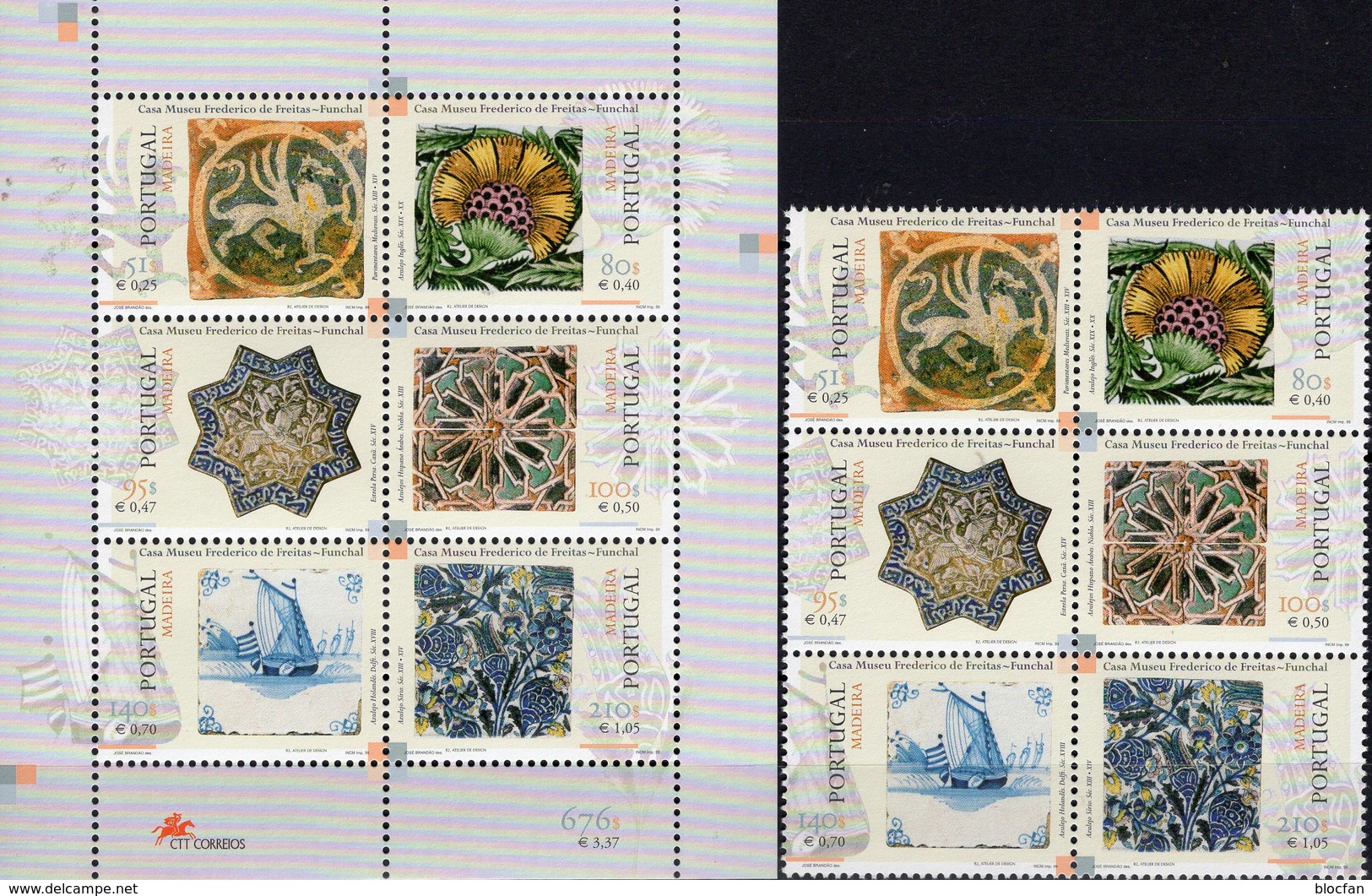 Kachel 1999 Portugal-Madeira 198/3+ Block 19 ** 20€ Azulejo Kunst Museum Funchal Hojita Blocs S/s Sheets M/s Bf Art - Blocks & Sheetlets