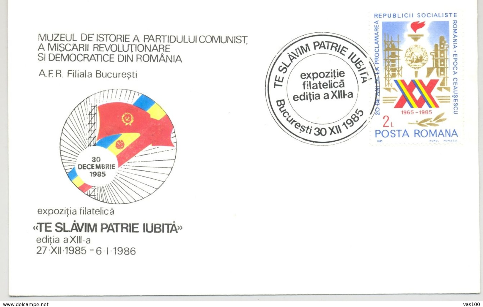 COMMUNIST PARTY PRAISING PHILATELIC EXHIBITION, SPECIAL COVER, 1985, ROMANIA - Covers & Documents