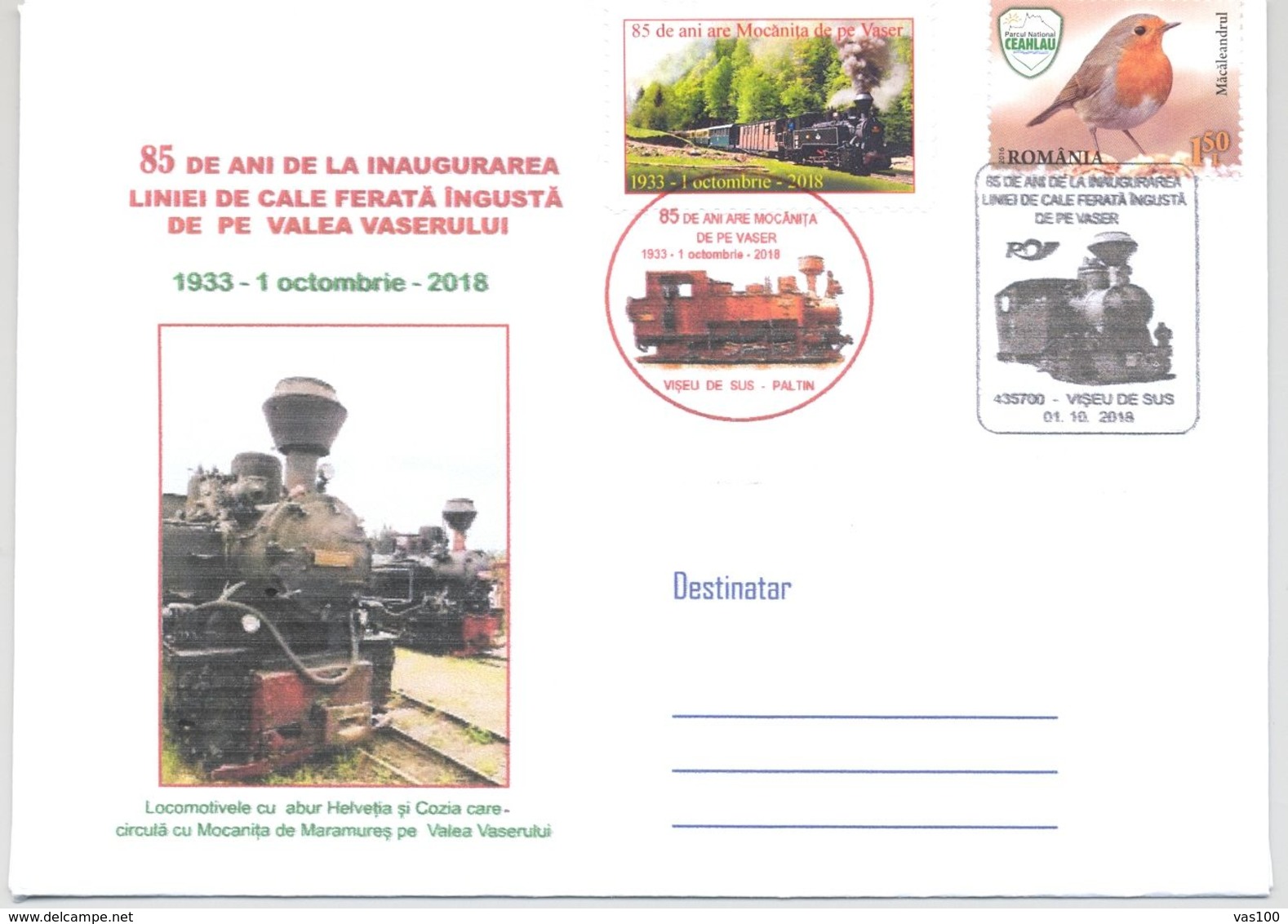 TRANSPORTS, TRAINS, LOCOMOTIVE, NARROW RAILWAYS IN MARAMURES, SPECIAL COVER, 2018, ROMANIA - Trains