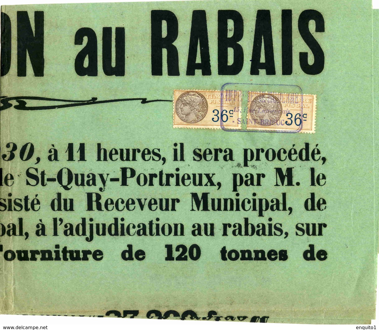 Timbre Fiscal:  Timbre Fiscal Type "Série Unifiée" Sur Fragment D'affiche - Autres & Non Classés