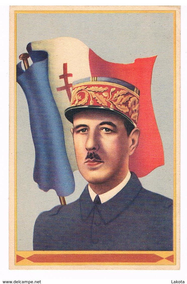 CPSM : Général Charles De Gaulle - Portrait Devant Le Drapeau Français à Croix De Lorraine - Hommes Politiques & Militaires