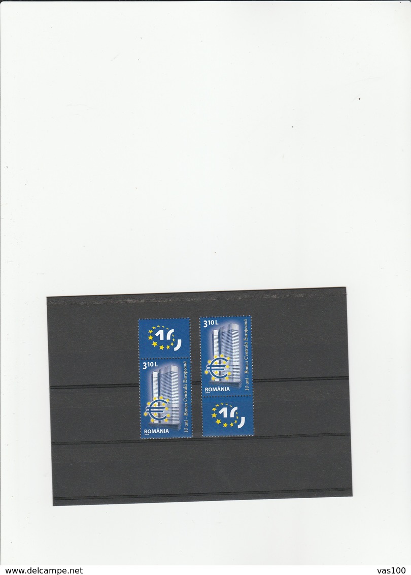 ROMANIA 2008:ANNOUNCEMENT OF THE EUROPEAN BANK,SET X2 + LABELS LEFT AND RIGHT ,MNH. - Monnaies