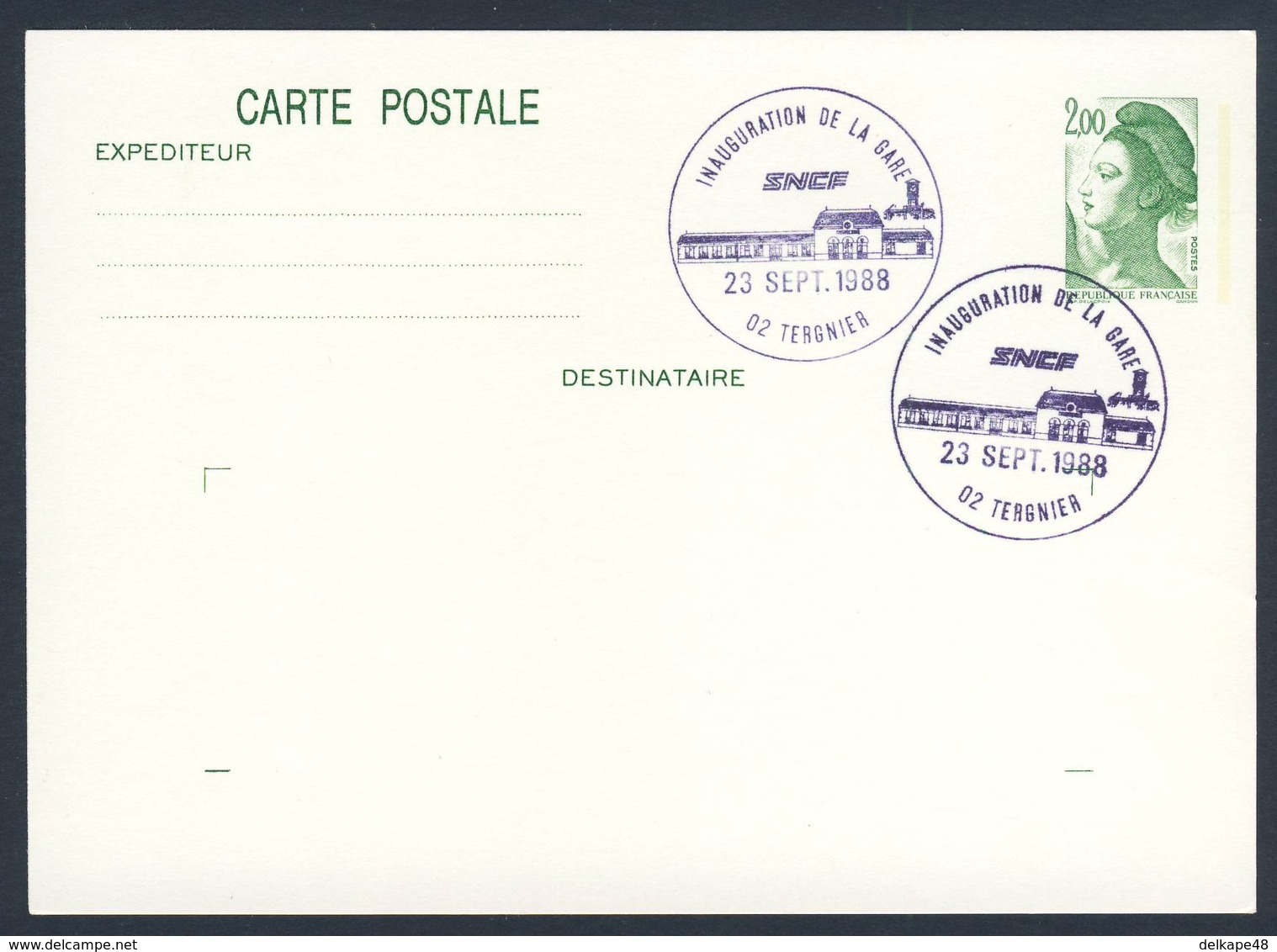 France Rep. Française 1988 Card / Karte / Carte Postale - Inaug. Gare SNCF, Tergnier / Railway Station /Bahnhof - Treinen