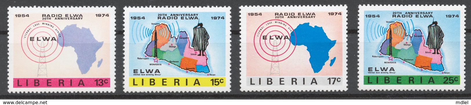 Liberia 1974 Mi# 903-06** RADIO ELWA, 20th ANNIV. - Liberia