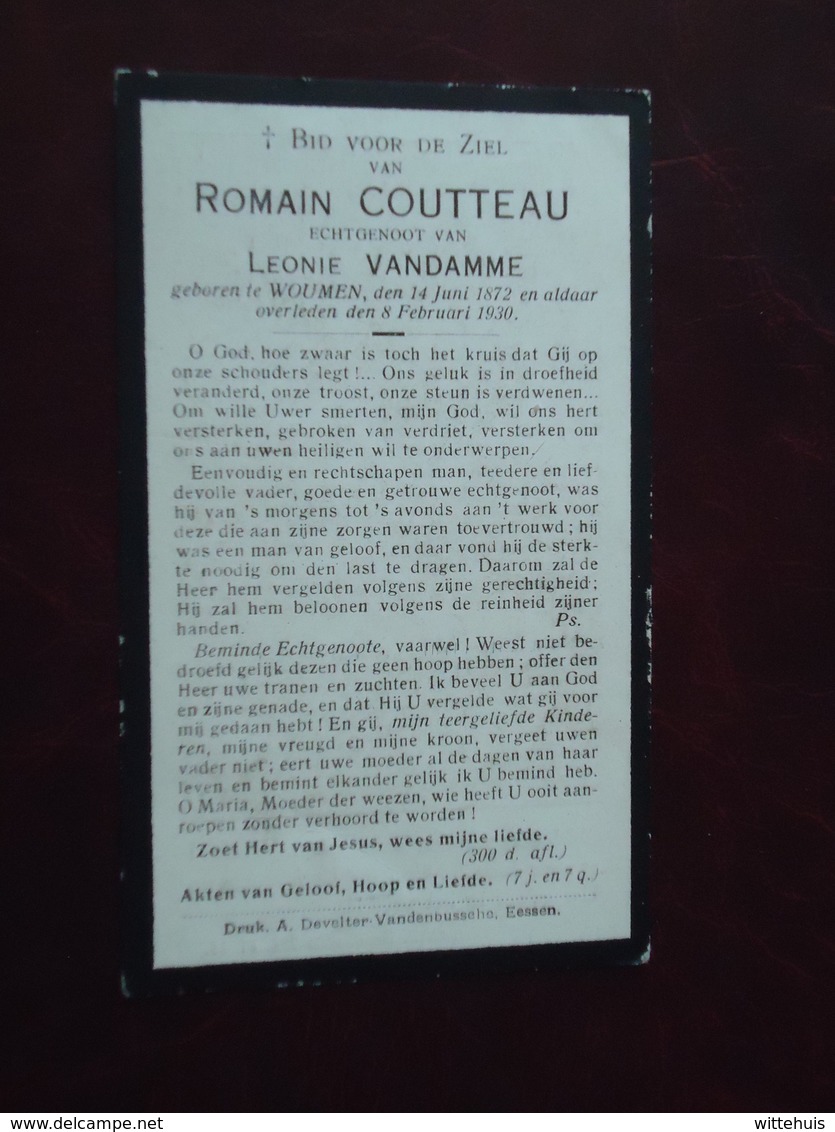 Romain Coutteau - Vandamme Geboren Te Woumen 1872 En Overleden 1930  (2scans) - Godsdienst & Esoterisme