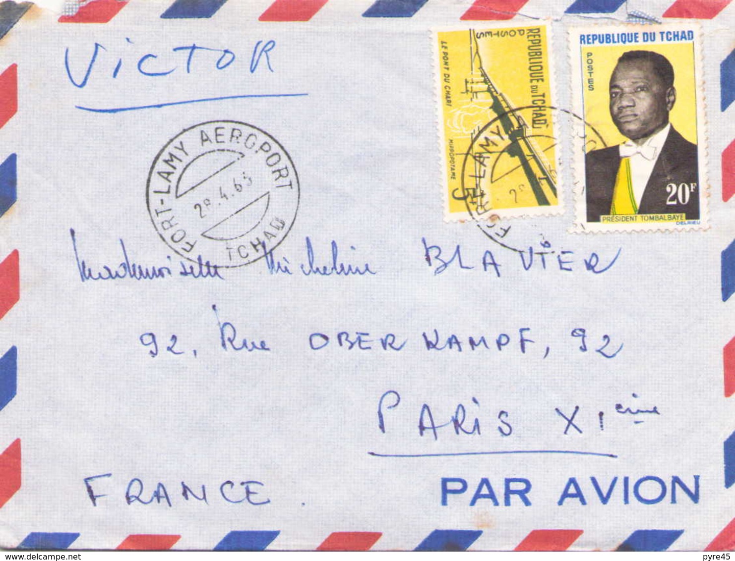 TCHAD ENVELOPPE DU 28 AVRIL 1963 DE FORT LAMY POUR PARIS - Tchad (1960-...)