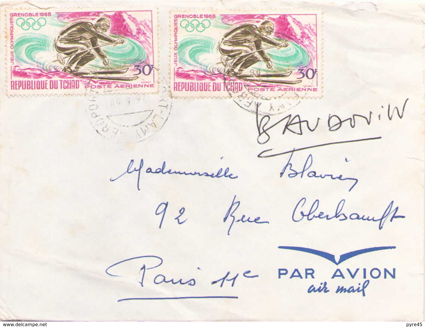 TCHAD ENVELOPPE DU 26 JUIN 1968 DE FORT LAMY POUR PARIS - Chad (1960-...)