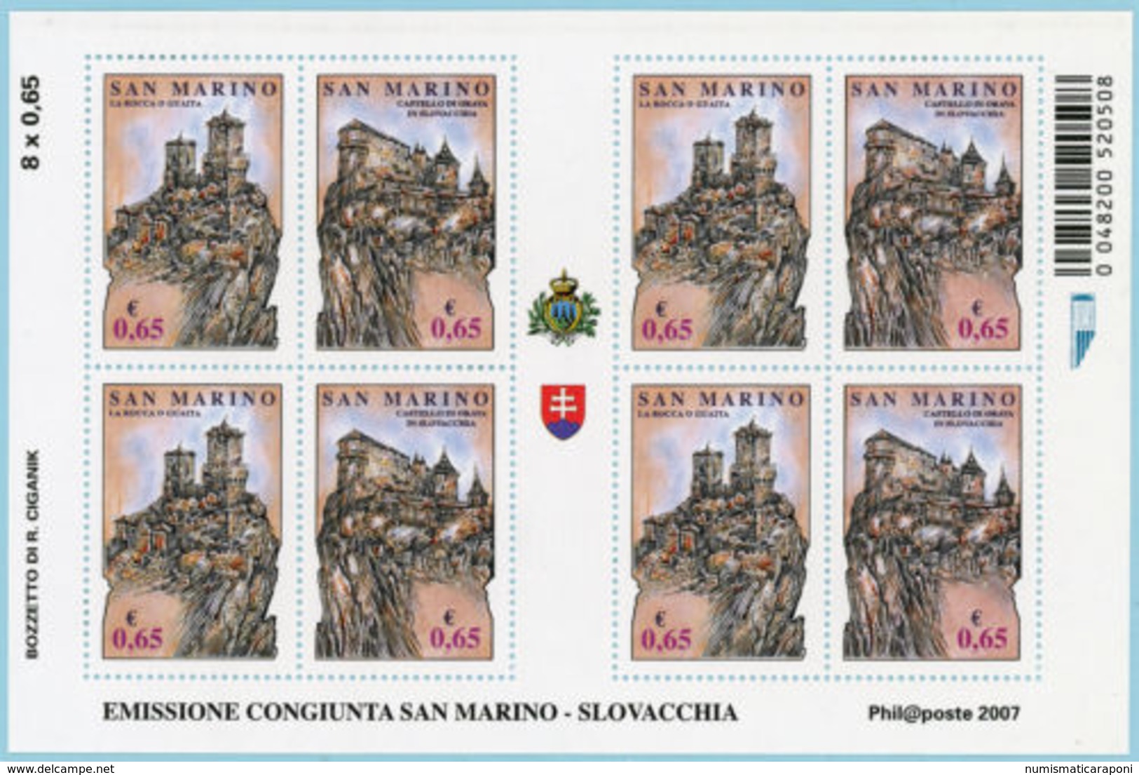 SAN MARINO 2007 Emissione Congiunta San Marino Slovacchia COD.FRA.1151 - Nuovi