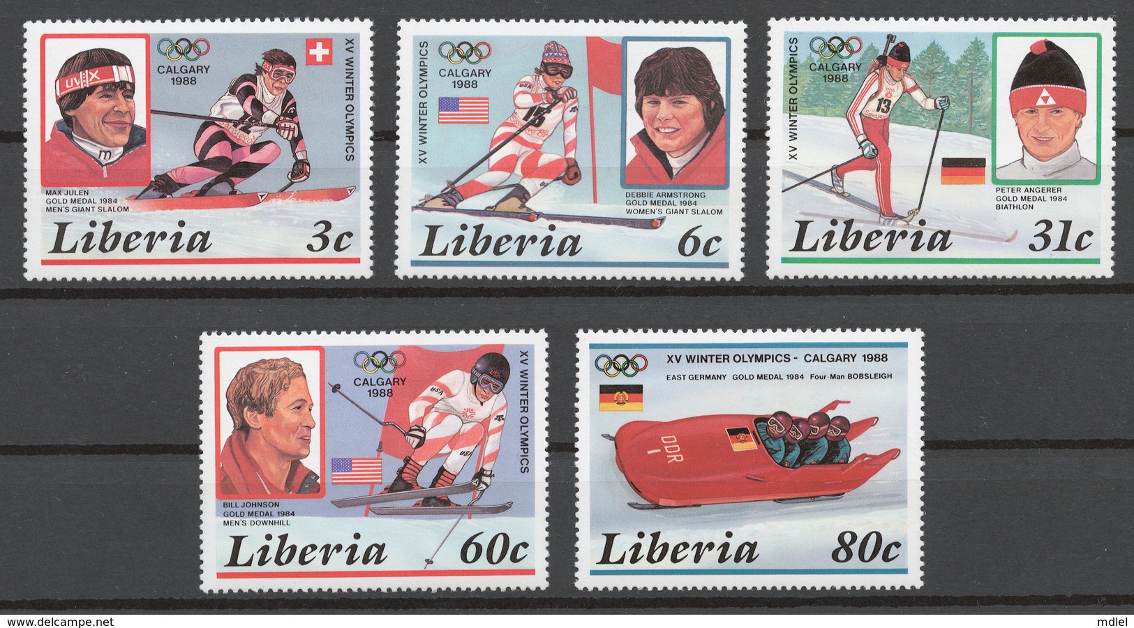 Liberia 1987 Mi# 1355-59+ Bl.112** OLYMPIC GAMES CALGARY 1988 - Liberia