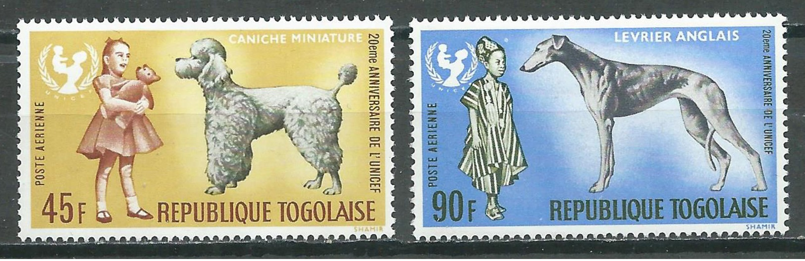 Togo Poste Aérienne YT N°65/66 UNICEF Chiens De Race Neuf ** - Togo (1960-...)