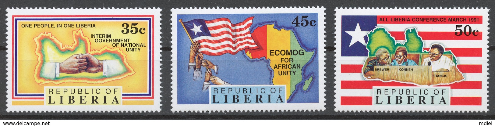 Liberia 1991 Mi# 1541-43** NATIONAL UNITY - Liberia