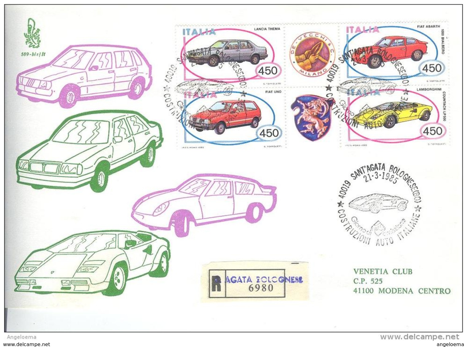 ITALIA - 1985 Blocco Auto Su FDC Venetia Viaggiata Raccomandata - FDC