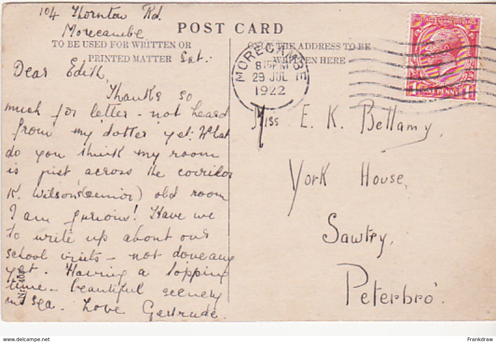 Postcard - Morecambe, West End - Postced 29-07-1922 - VG - Unclassified