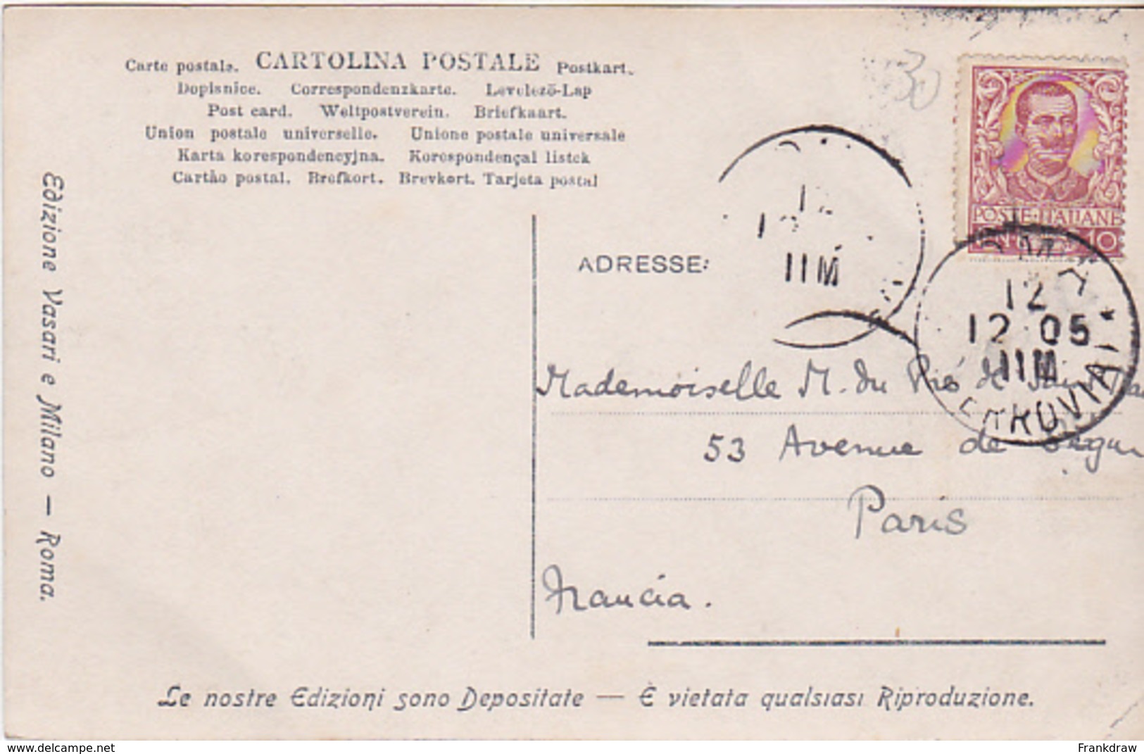 Postcard - Poma - Interno Di S Pietro - Posted, Date Obscured - VG - Unclassified