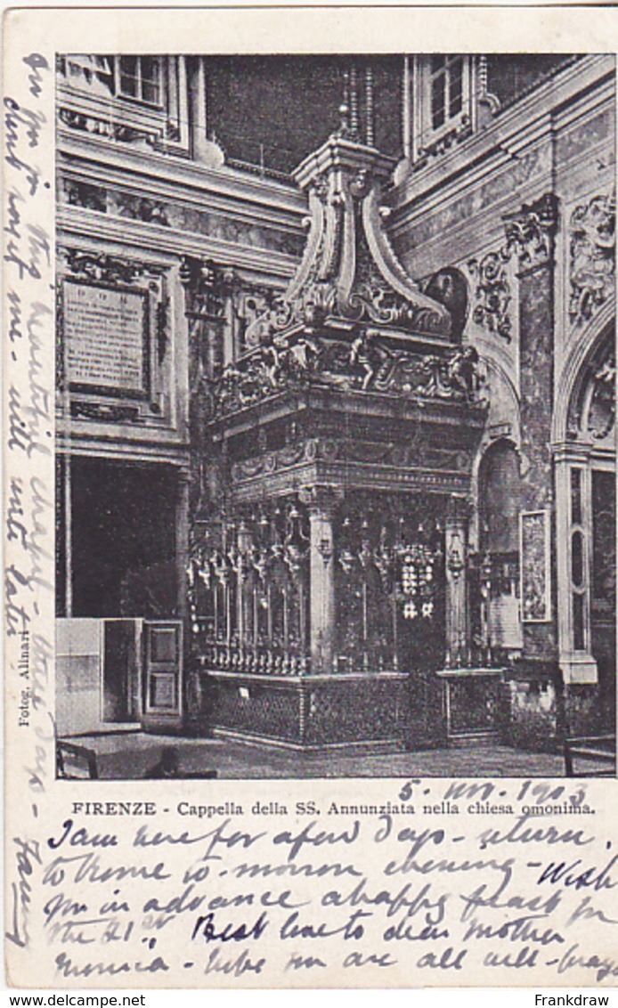Postcard - Firenze - Cappella Della SS Annunziate Nella Chiesa Omonima - Posted 05-11-1903 - Good - Unclassified