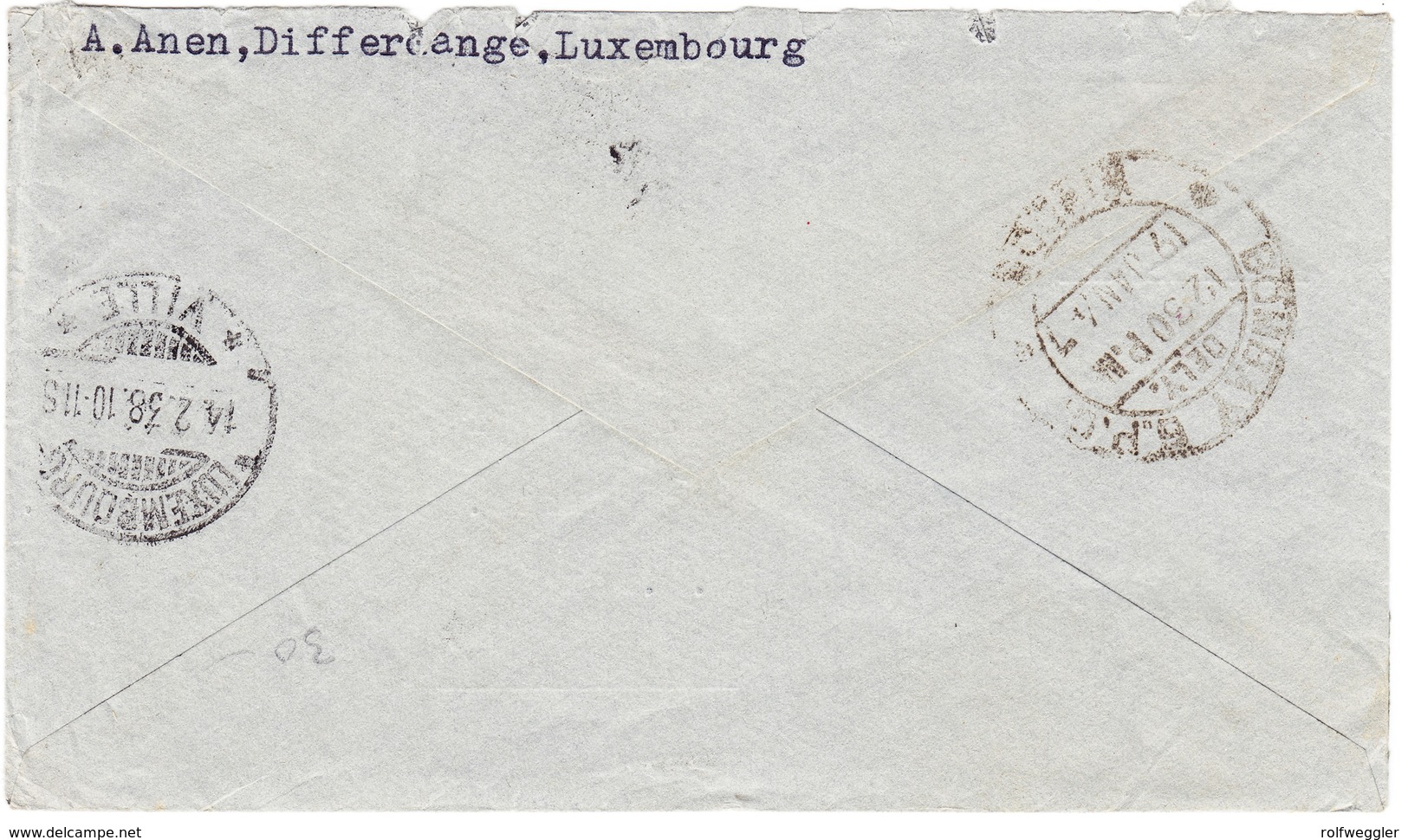 1947 Flugpostbrief Aus Differdange Nach Bombay; Rückseitig Ankunftsstempel; Gebrauchsspuren - Briefe U. Dokumente