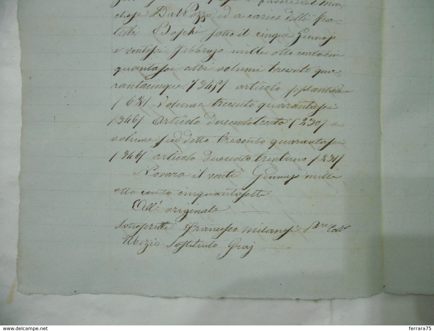 DOCUMENTO CARTA BOLLATA LIRE 1  MARCHESE DON BONIFAZIO DEL POZZO 1897 NOVARA