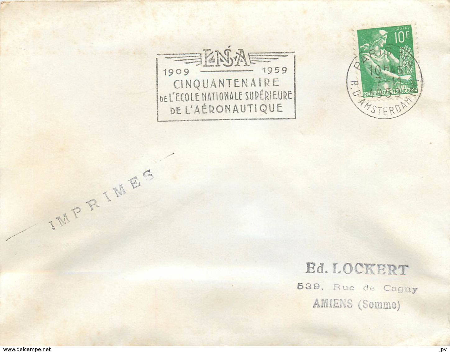 ENVELOPPE AVEC CACHET DE "AMIENS"- CINQUANTENAIRE ECOLE NATIONALE SUP AERONAUTIQUE - 07/11/1959 - Otros & Sin Clasificación