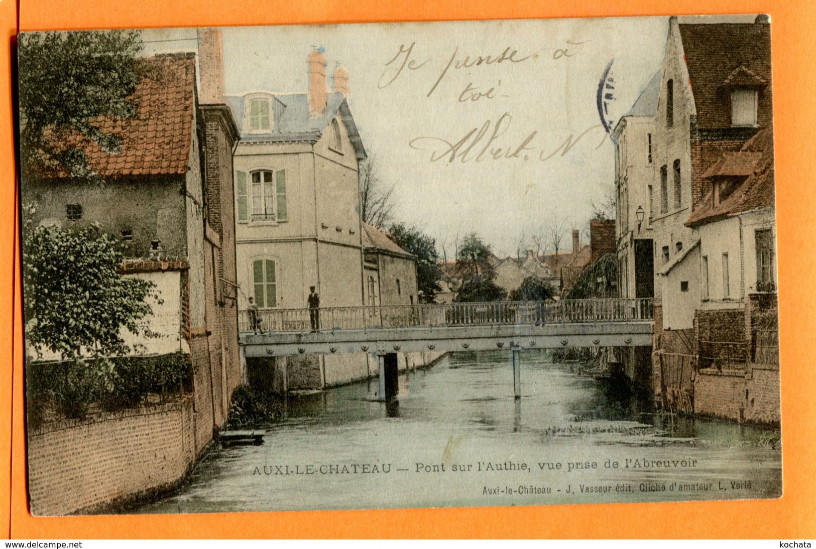 LIP412, Auxi Le Château, Pont Sur L'Authie, édit. J. Vasseur, Précurseur, Animée, Circulée Timbre Décollé - Auxi Le Chateau
