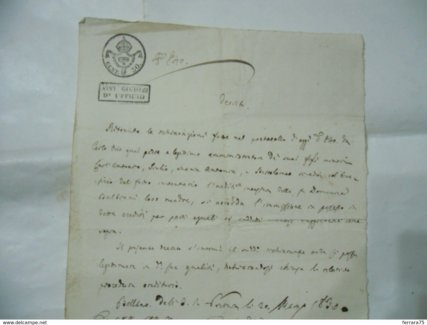 MANOSCRITTO CARTA BOLLATA REGNO LOMBARDO VENETO CENT.30 BELLANO LECCO 1830 - Manoscritti